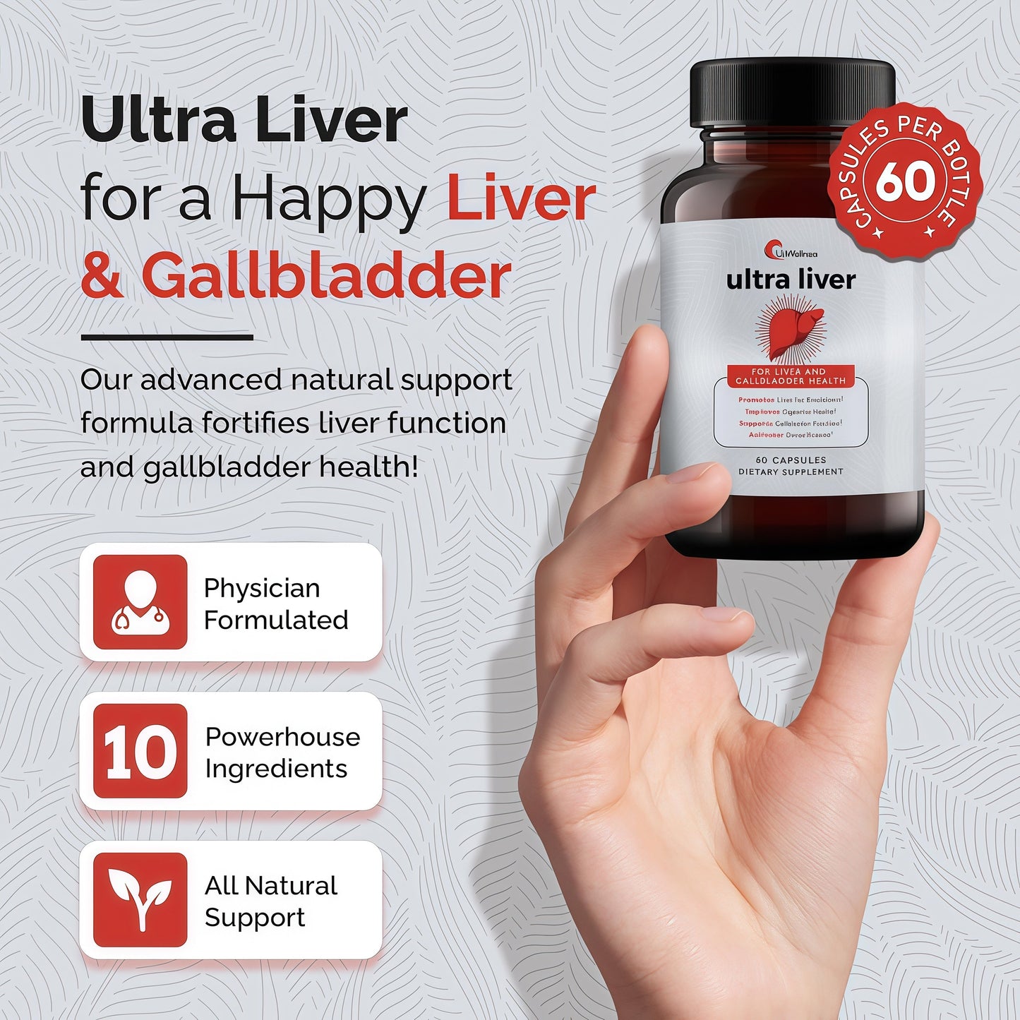UpWellness Ultra Liver Supplement for Liver Support and Gallbladder Support - Powered by TMG, NAC Milk Thistle, and More - Liver Cleanse Detox & Repair - 60 Capsules