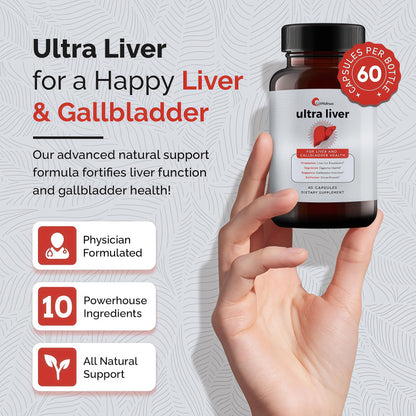 UpWellness Ultra Liver Supplement for Liver Support and Gallbladder Support - Powered by TMG, NAC Milk Thistle, and More - Liver Cleanse Detox & Repair - 60 Capsules